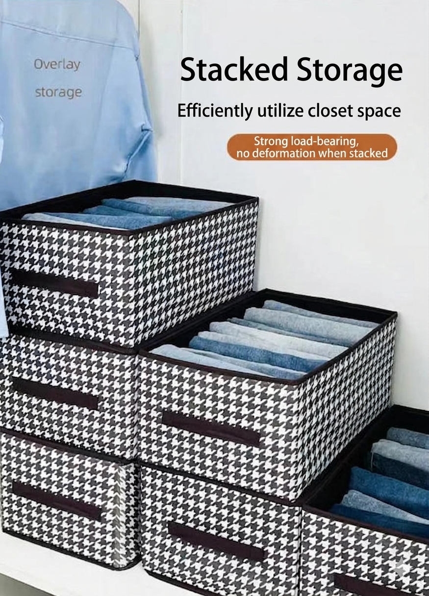 🔥Limited Time: Buy One Get One + Extra 50% Off🔥Premium Houndstooth Clothes Bin | Save 80% Closet Space, Dust & Moisture Resistant
