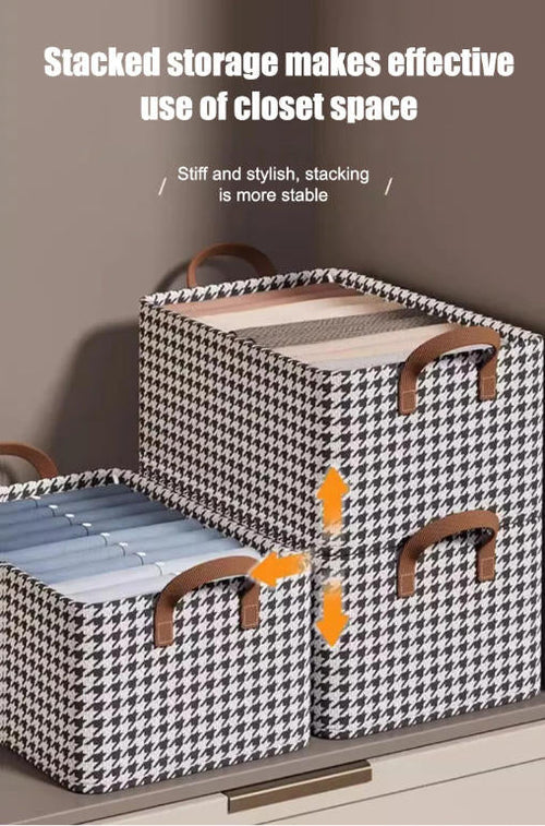 🔥Limited Time: Buy One Get One + Extra 50% Off🔥Premium Houndstooth Clothes Bin | Save 80% Closet Space, Dust & Moisture Resistant