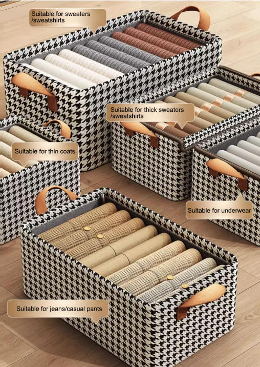 🔥Limited Time: Buy One Get One + Extra 50% Off🔥Premium Houndstooth Clothes Bin | Save 80% Closet Space, Dust & Moisture Resistant