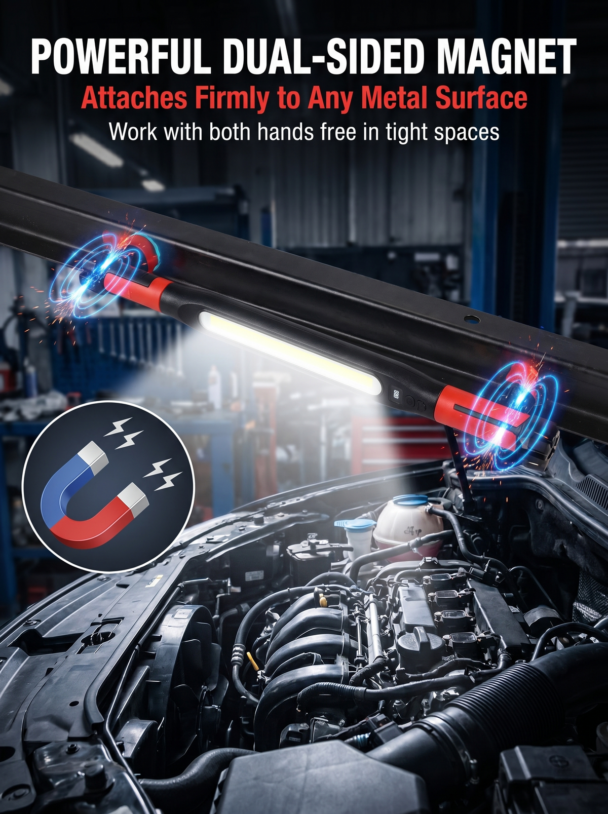 🎁【FathersDayGift】50%OFF🚙 Under Hood Work Light Bar, 3000LM LED Magnetic Light Bar with Hooks