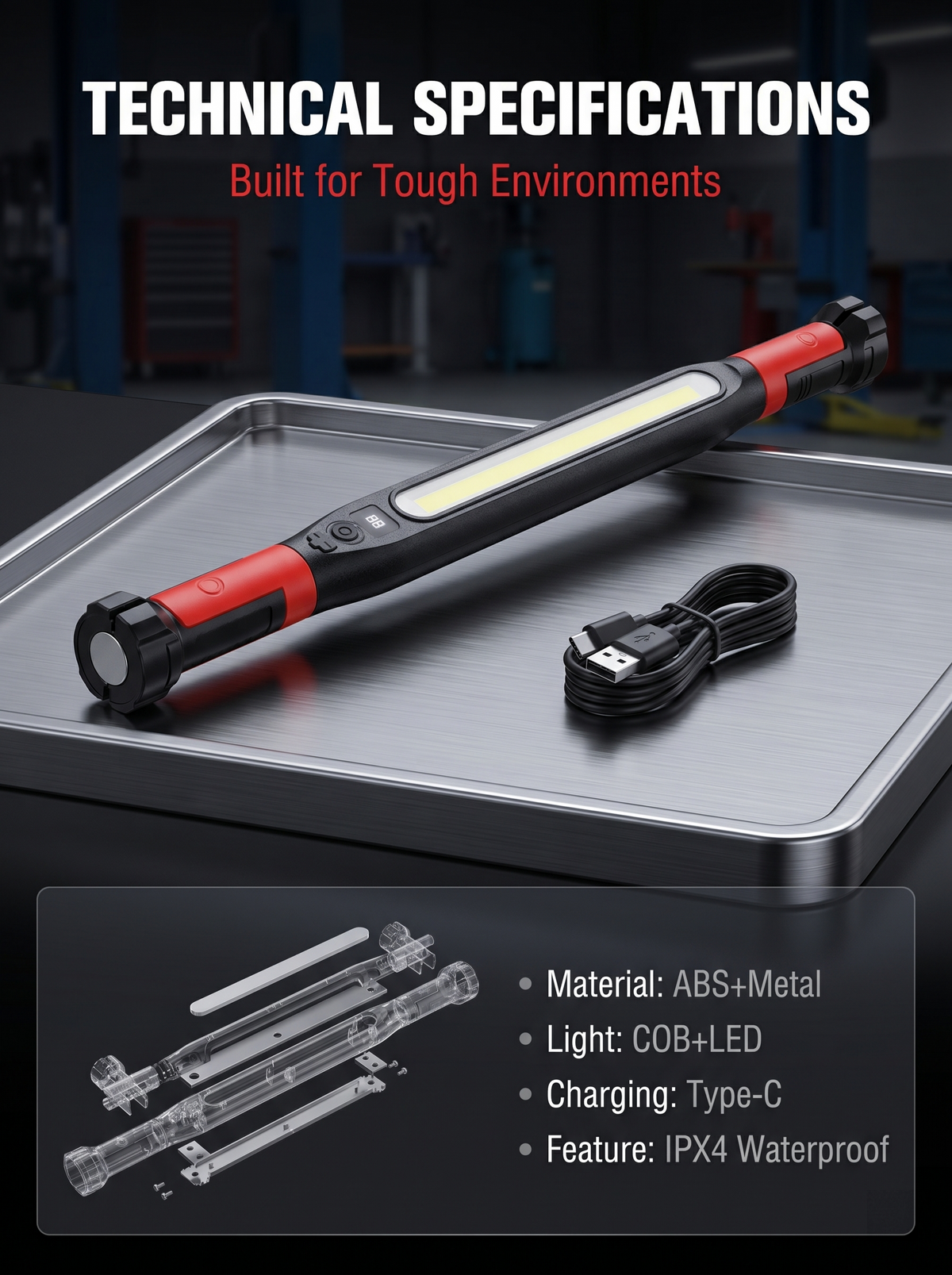 🎁【FathersDayGift】50%OFF🚙 Under Hood Work Light Bar, 3000LM LED Magnetic Light Bar with Hooks